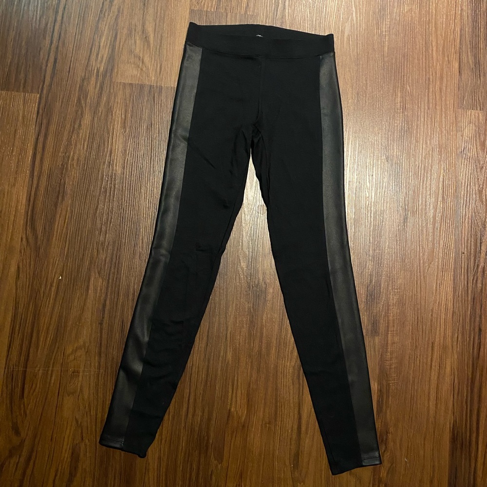 Express black legging with faux leather side panel - Black (XS)
